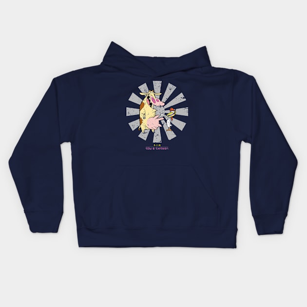 Cow And Chicken Retro Japanese Kids Hoodie by Nova5